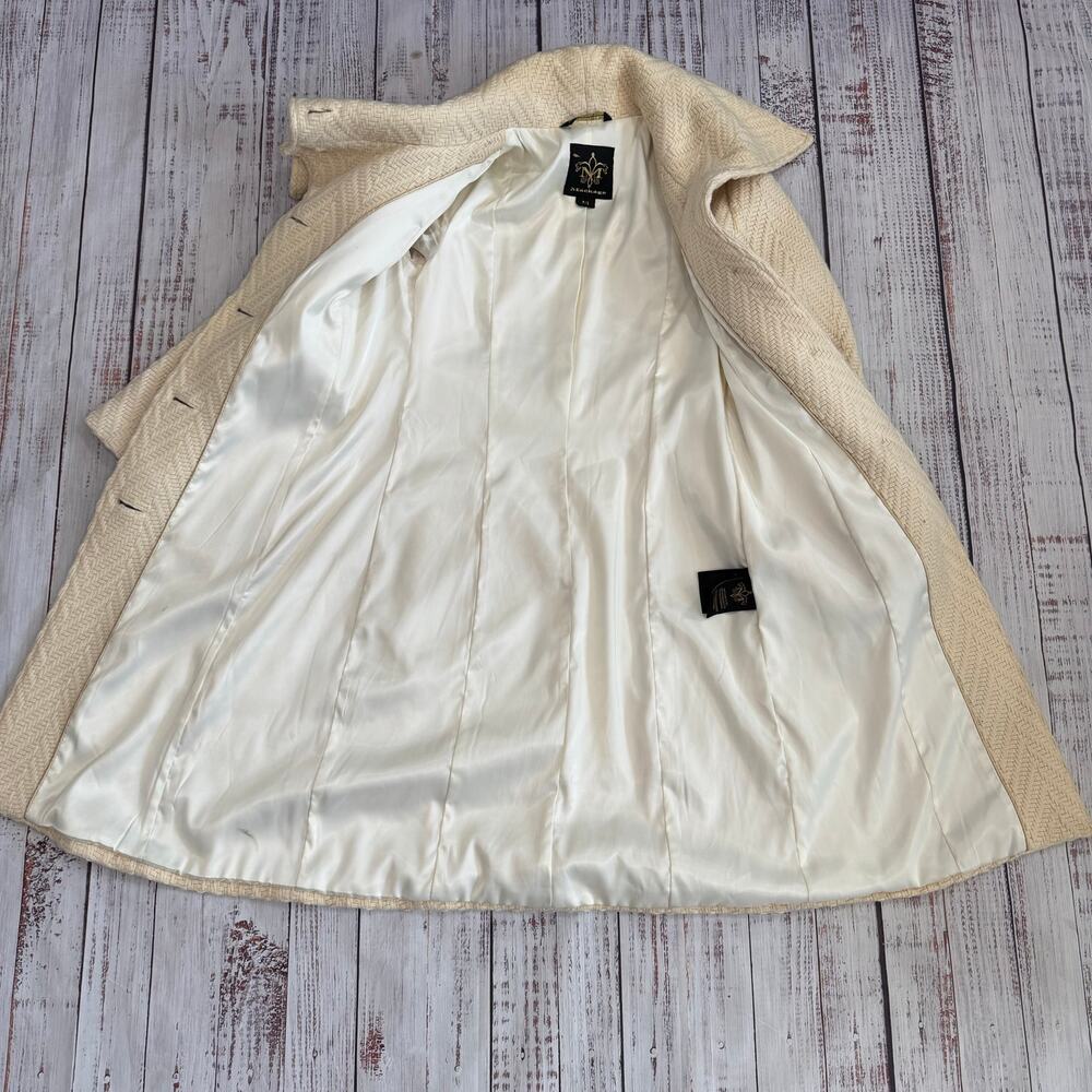 Mackage Petite Ivory Herringbone Wool Blend Coat Leather Trim - Picture 3 of 14